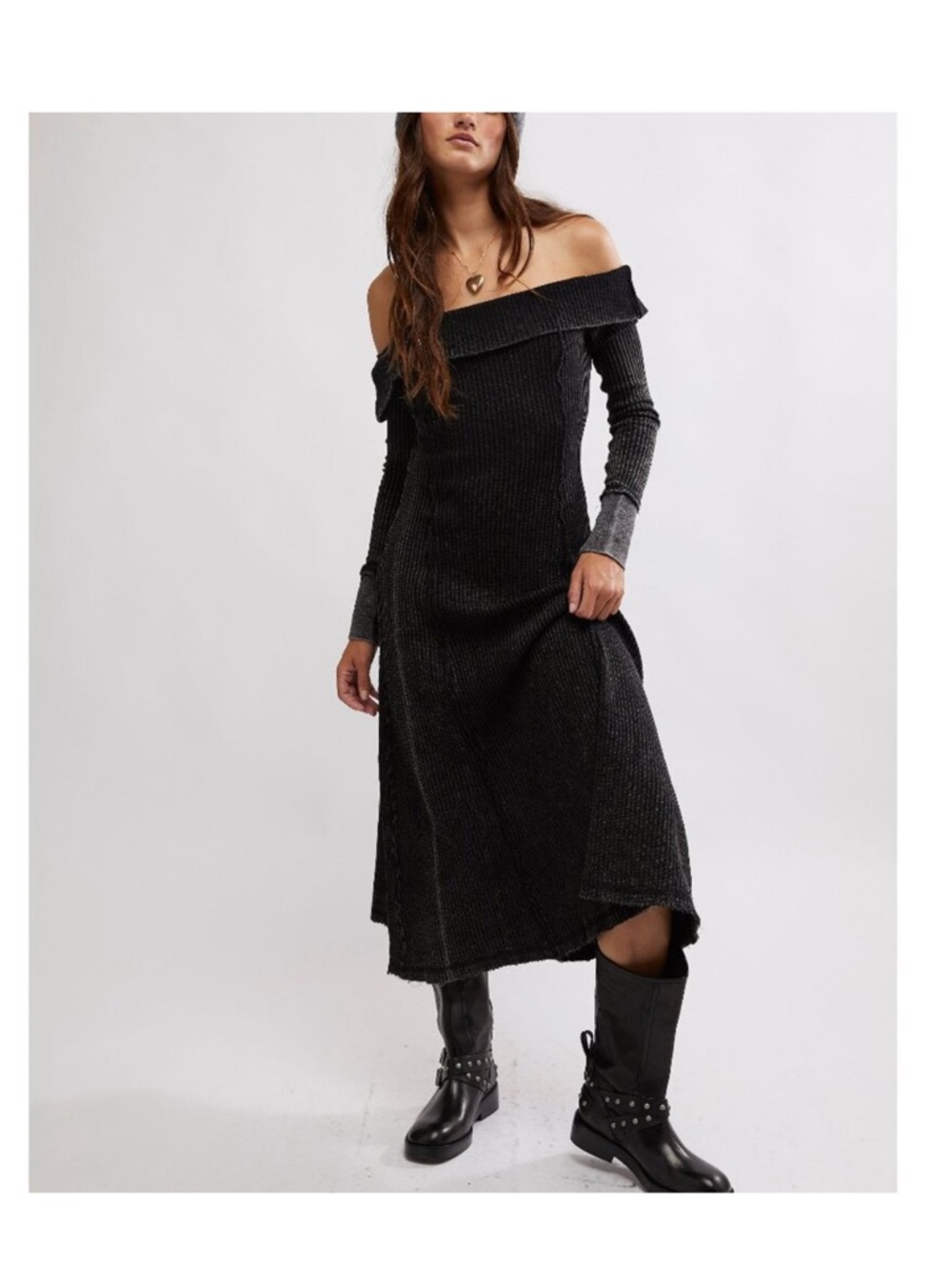 FREE PEOPLE Monty Midi Dress / Washed Black
